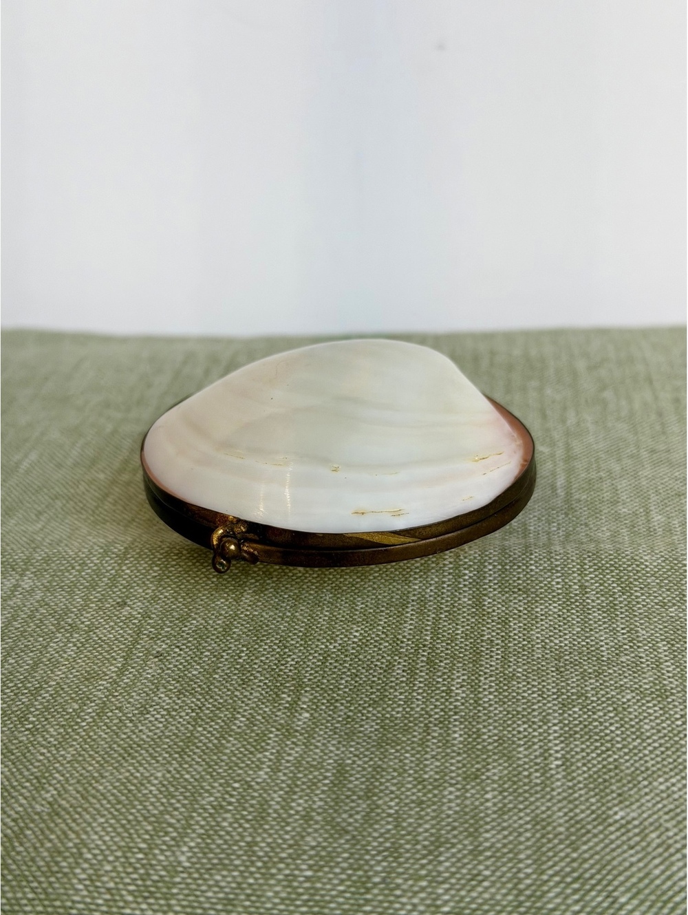 Vintage Genuine Shell Hinged Trinket Box Mother of Pearl Brass Tone Clasp